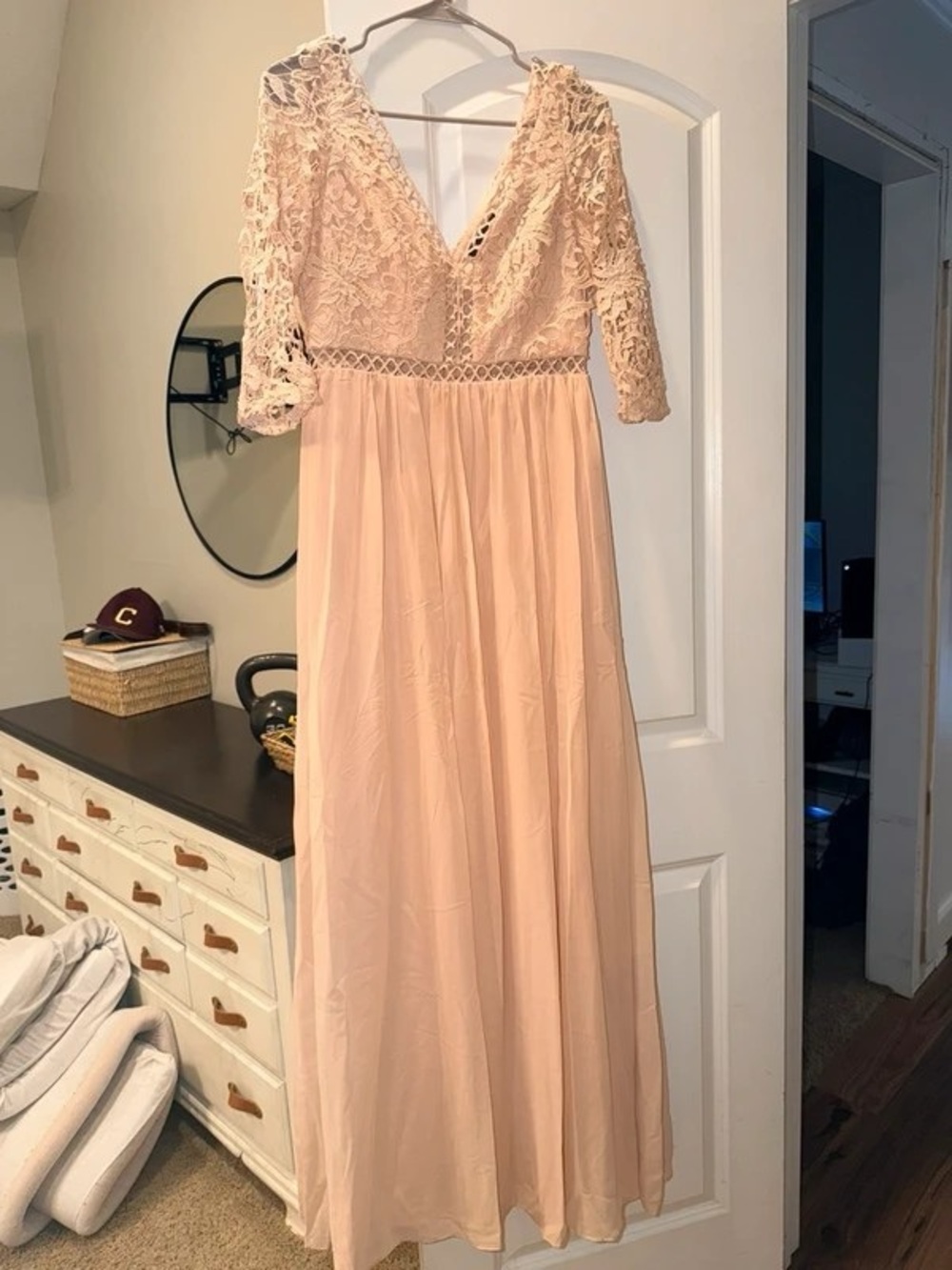 Lace Bodice Maxi Dress in Blush Pink